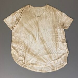 Time and‎ Tru Tie Dye T Shirt Men's XL Beige V Neck Short Sleeve Relaxed Fit Top